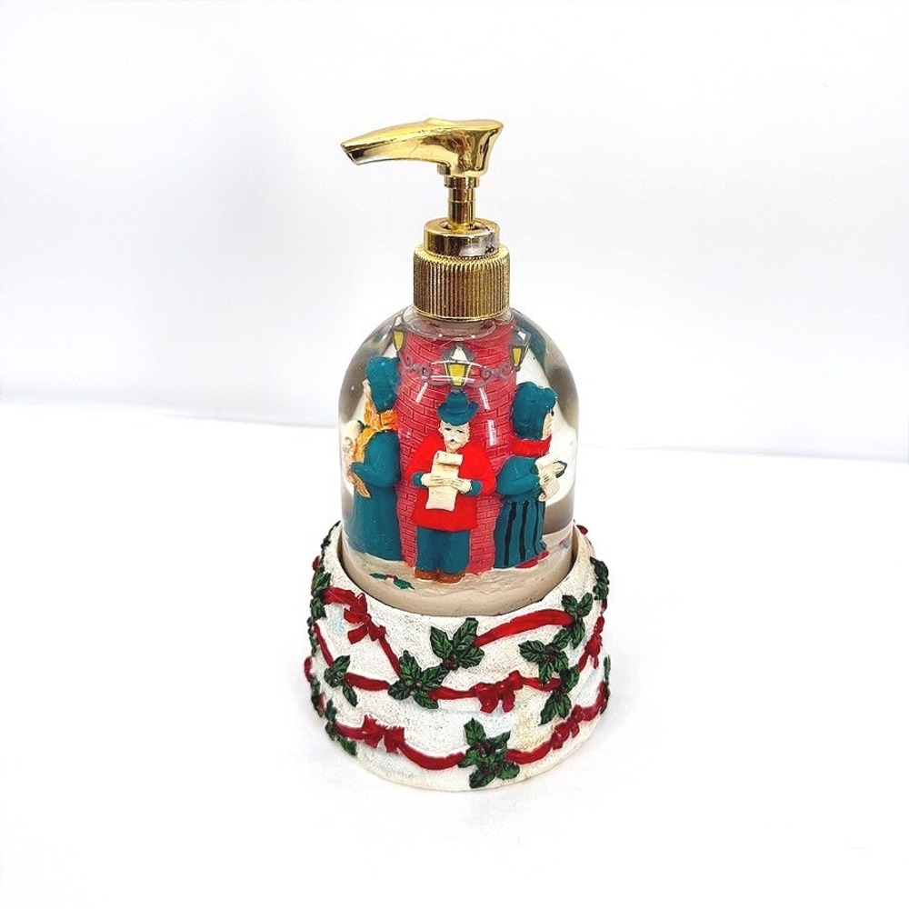 Soap Dispenser Christmas Carolers Snow Globe Holiday Decor Pump Top Bath Decor